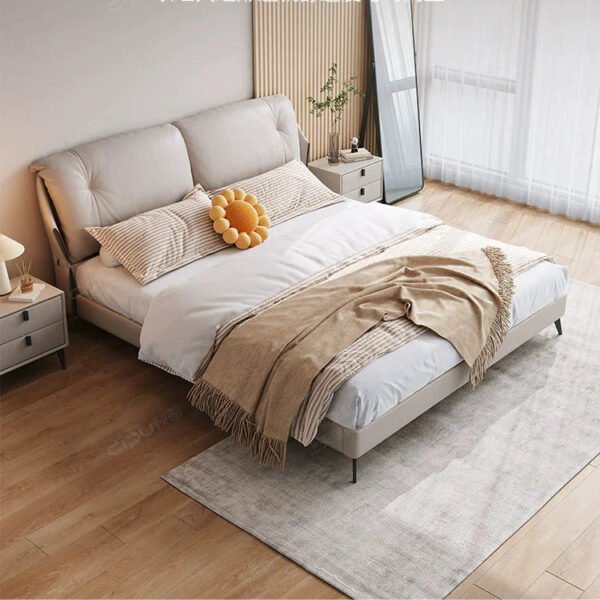 DIPU Emelia Minimalist Cream Designer Bed - Image 3