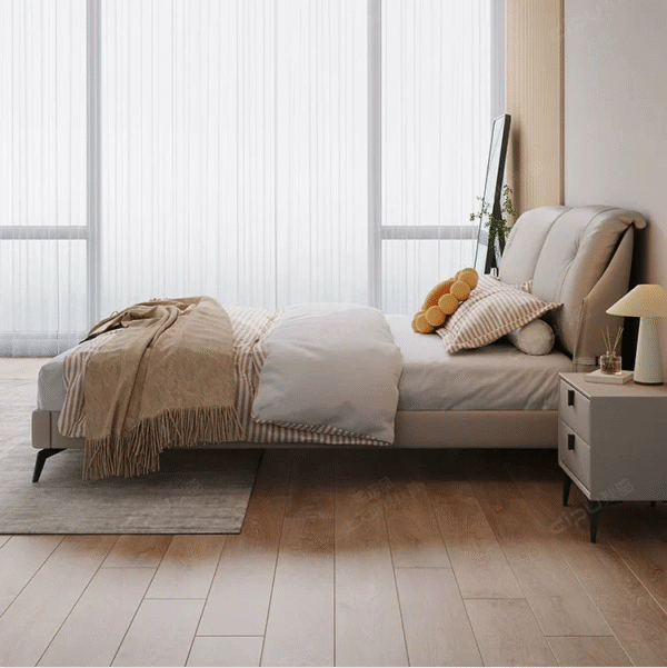 DIPU Emelia Minimalist Cream Designer Bed - Image 4