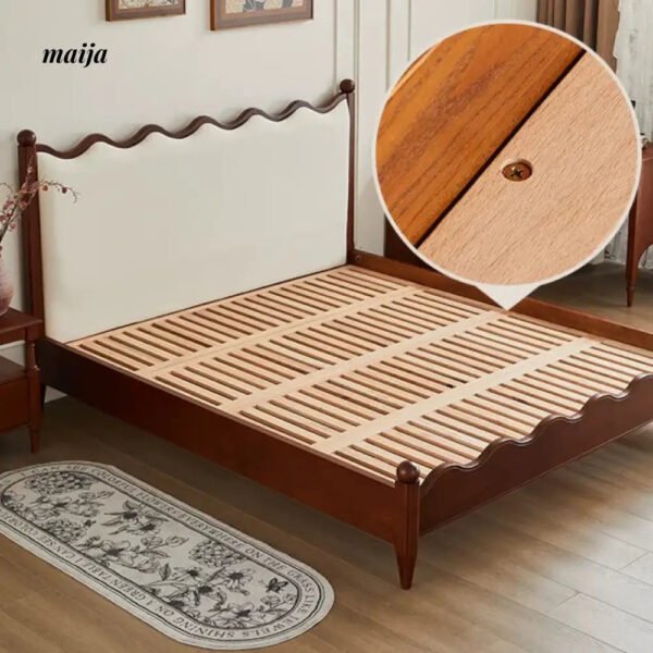 DOSMARS Claire Creamy Retro Solid Wood Bed - Image 5