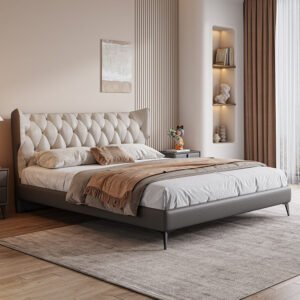 DIPU Romanio Italian Minimalist Leather Bed