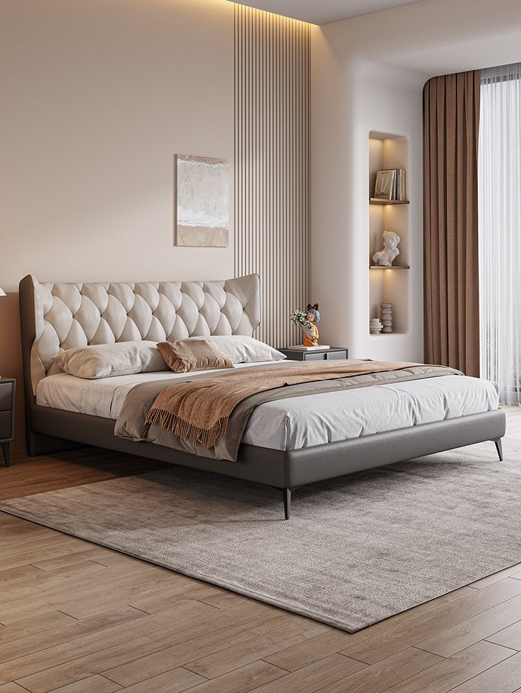 DIPU Romanio Italian Minimalist Leather Bed