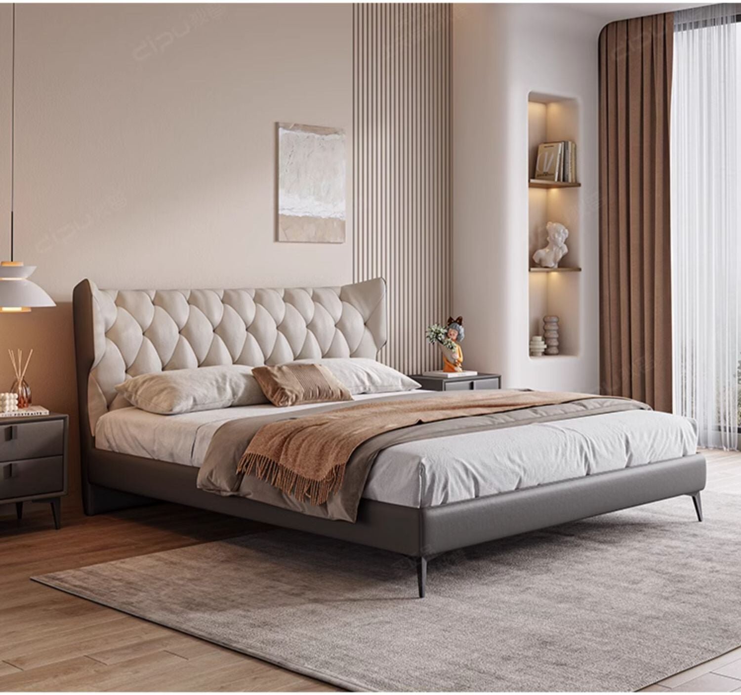 DIPU Romanio Italian Minimalist Leather Bed - Image 8