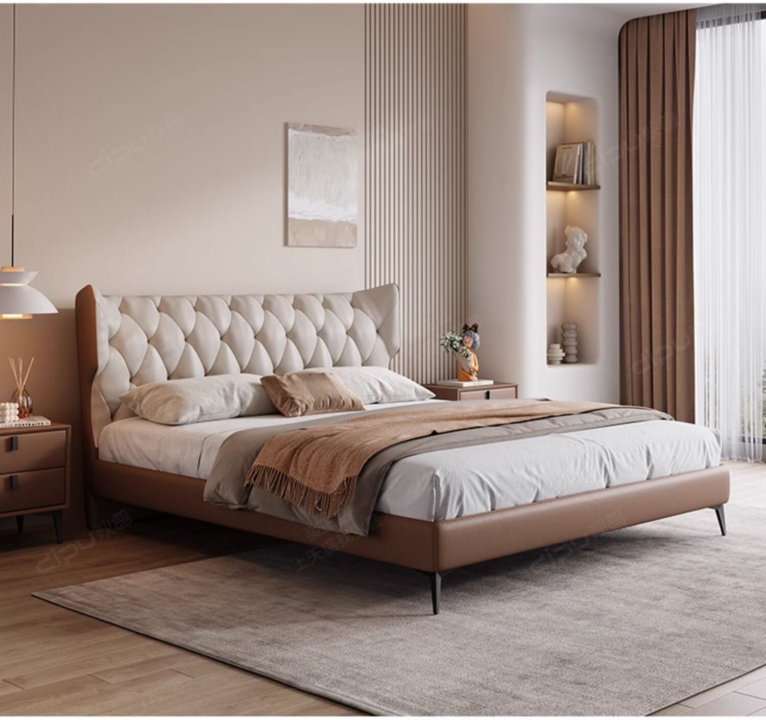 DIPU Romanio Italian Minimalist Leather Bed - Image 9