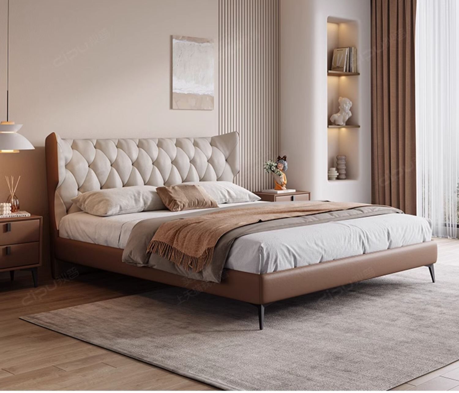DIPU Romanio Italian Minimalist Leather Bed - Image 10