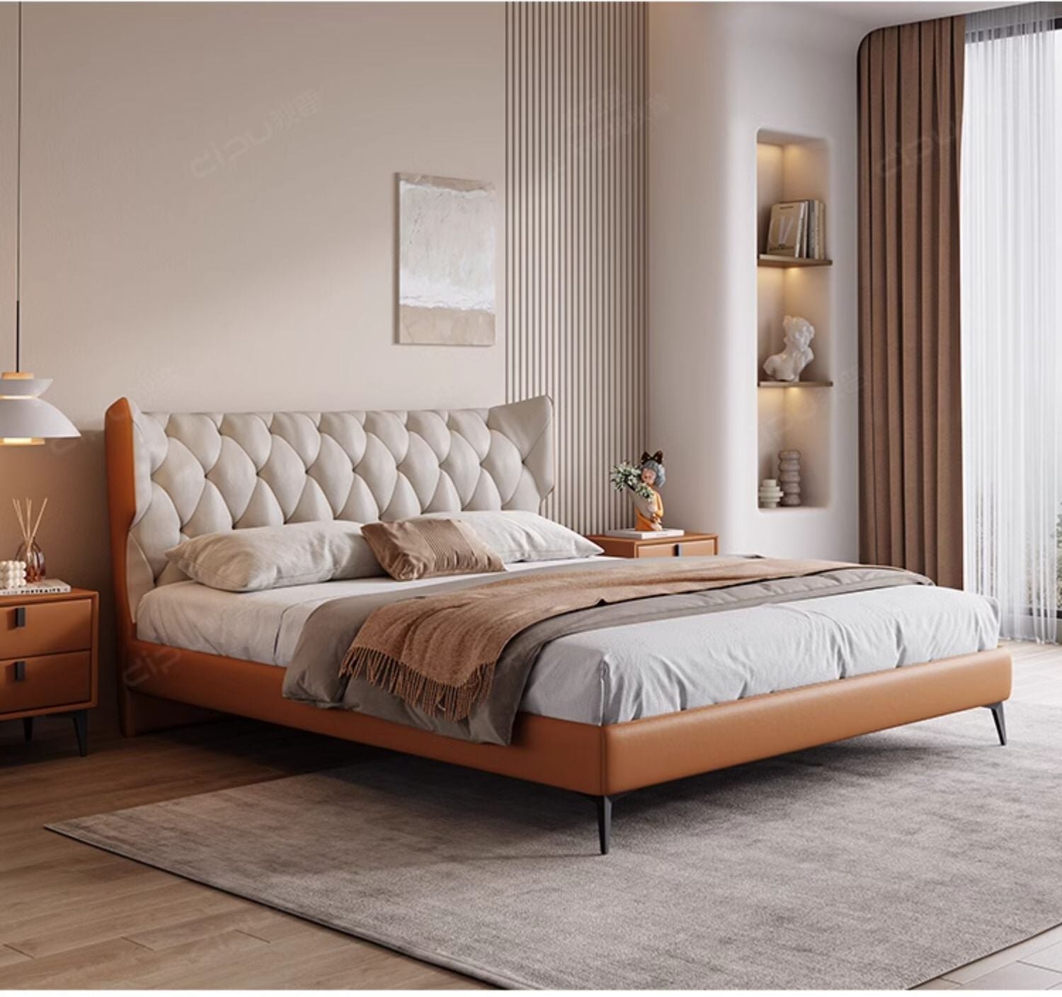DIPU Romanio Italian Minimalist Leather Bed - Image 12
