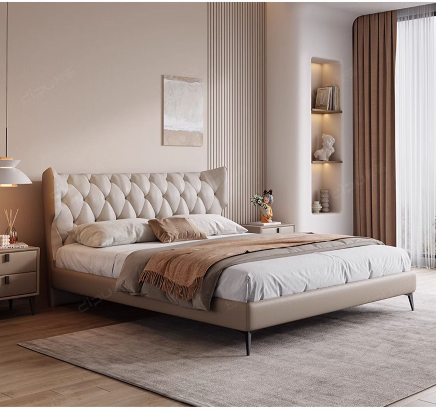 DIPU Romanio Italian Minimalist Leather Bed - Image 14