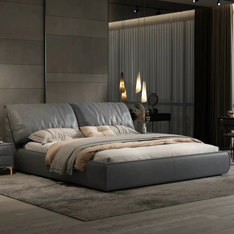 LATE AUTUMN Minimalist Italian Double Leather Bed - Image 6