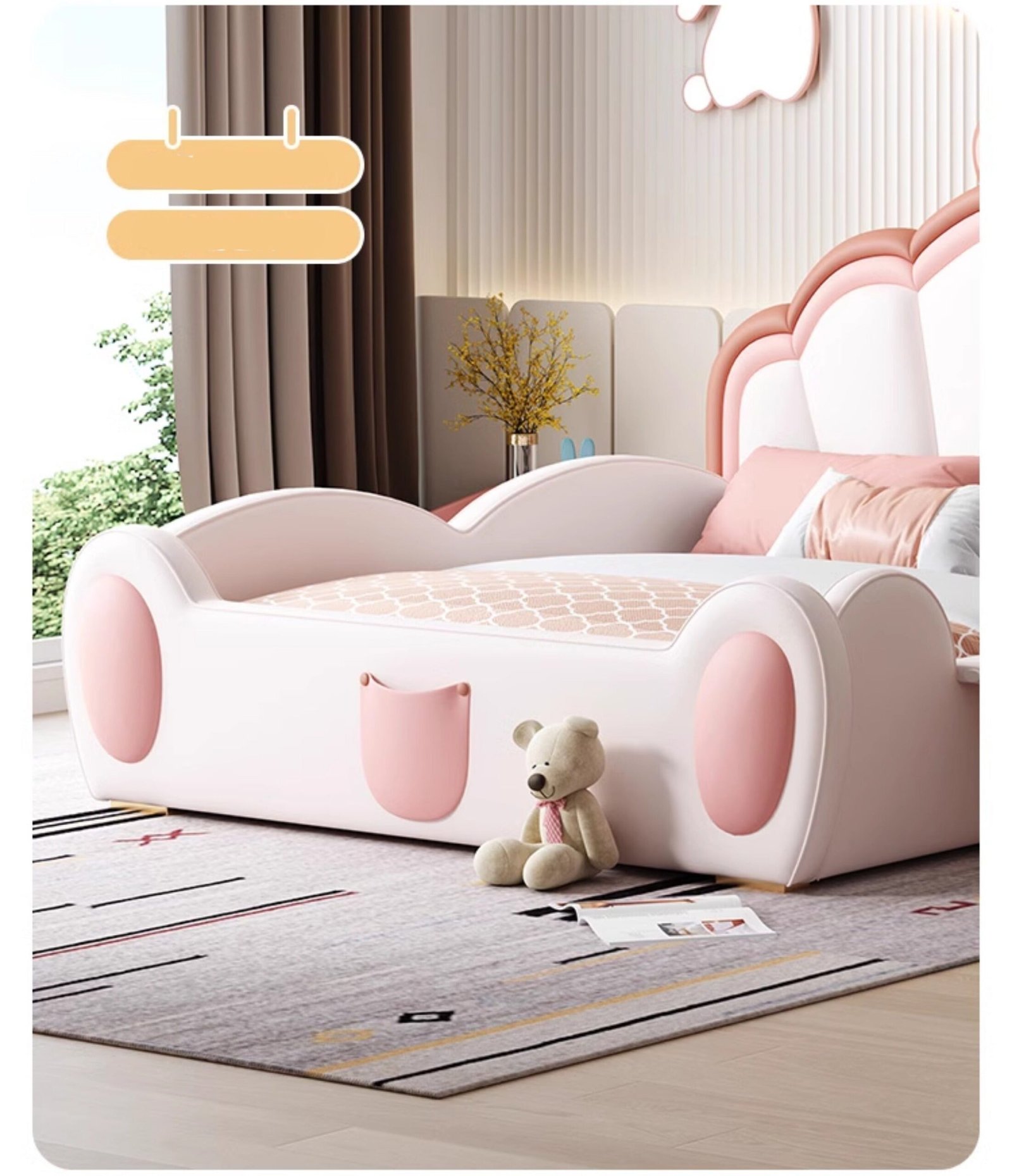 MORNING FOREST Isabella Modern Castle Crib with Slide and Bow Fence - Image 11