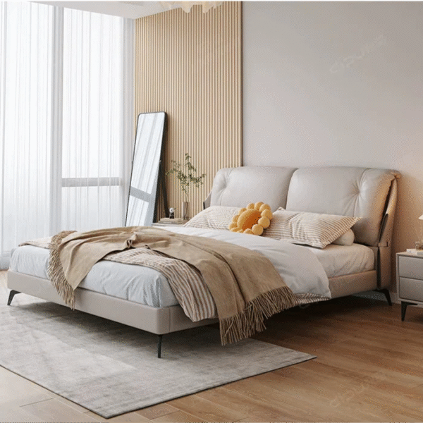DIPU Emelia Minimalist Cream Designer Bed - Image 7