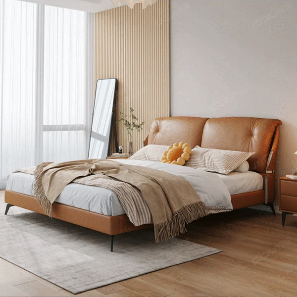 DIPU Emelia Minimalist Cream Designer Bed - Image 8