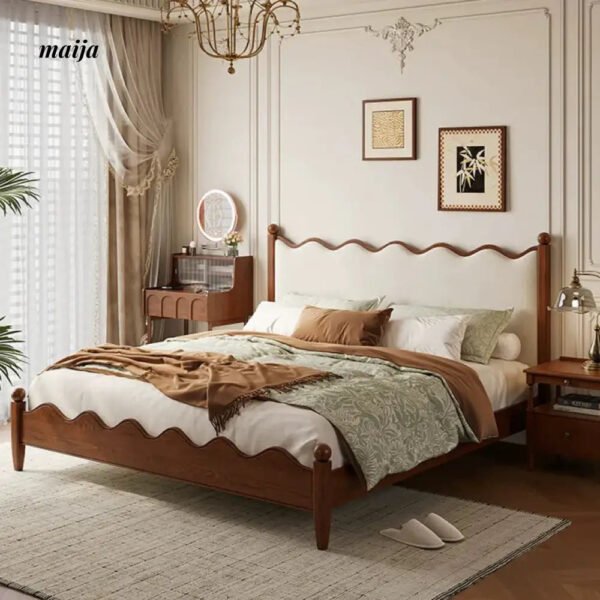 DOSMARS Claire Creamy Retro Solid Wood Bed - Image 9
