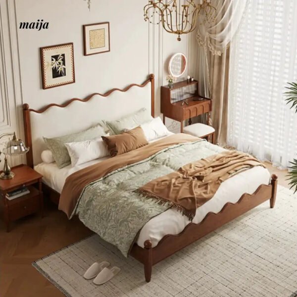 DOSMARS Claire Creamy Retro Solid Wood Bed - Image 10