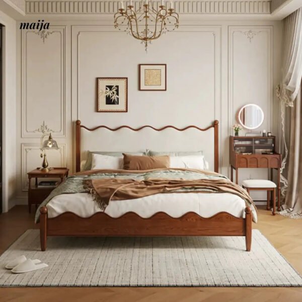 DOSMARS Claire Creamy Retro Solid Wood Bed - Image 14