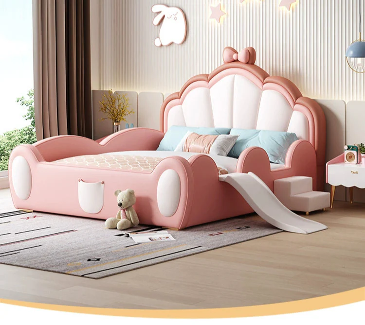 MORNING FOREST Isabella Modern Castle Crib with Slide and Bow Fence - Image 3