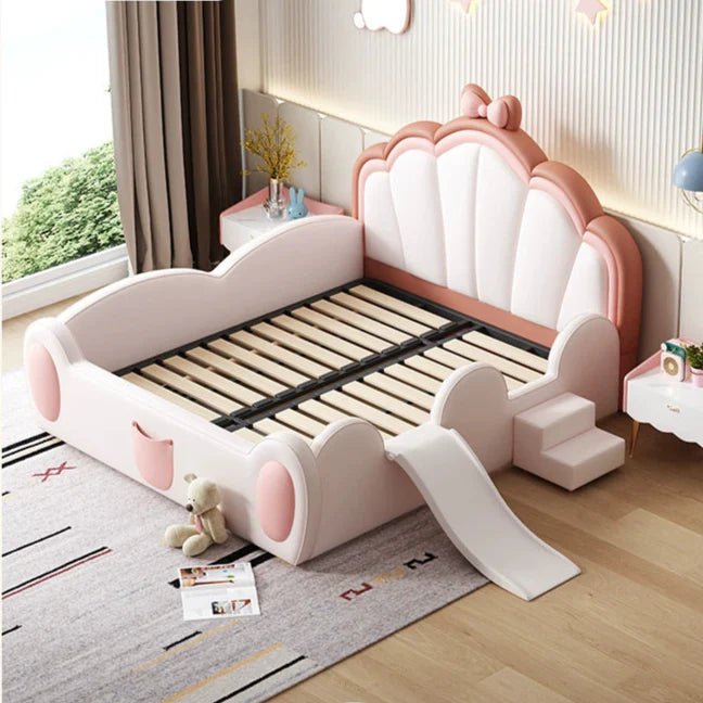 MORNING FOREST Isabella Modern Castle Crib with Slide and Bow Fence - Image 5