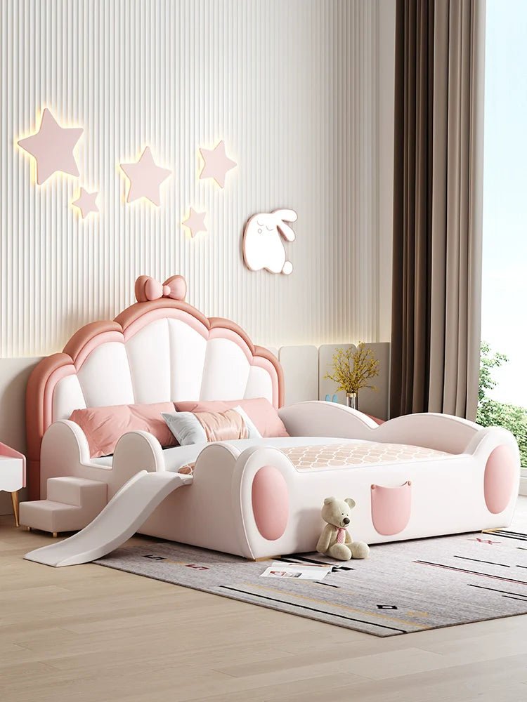 MORNING FOREST Isabella Modern Castle Crib with Slide and Bow Fence