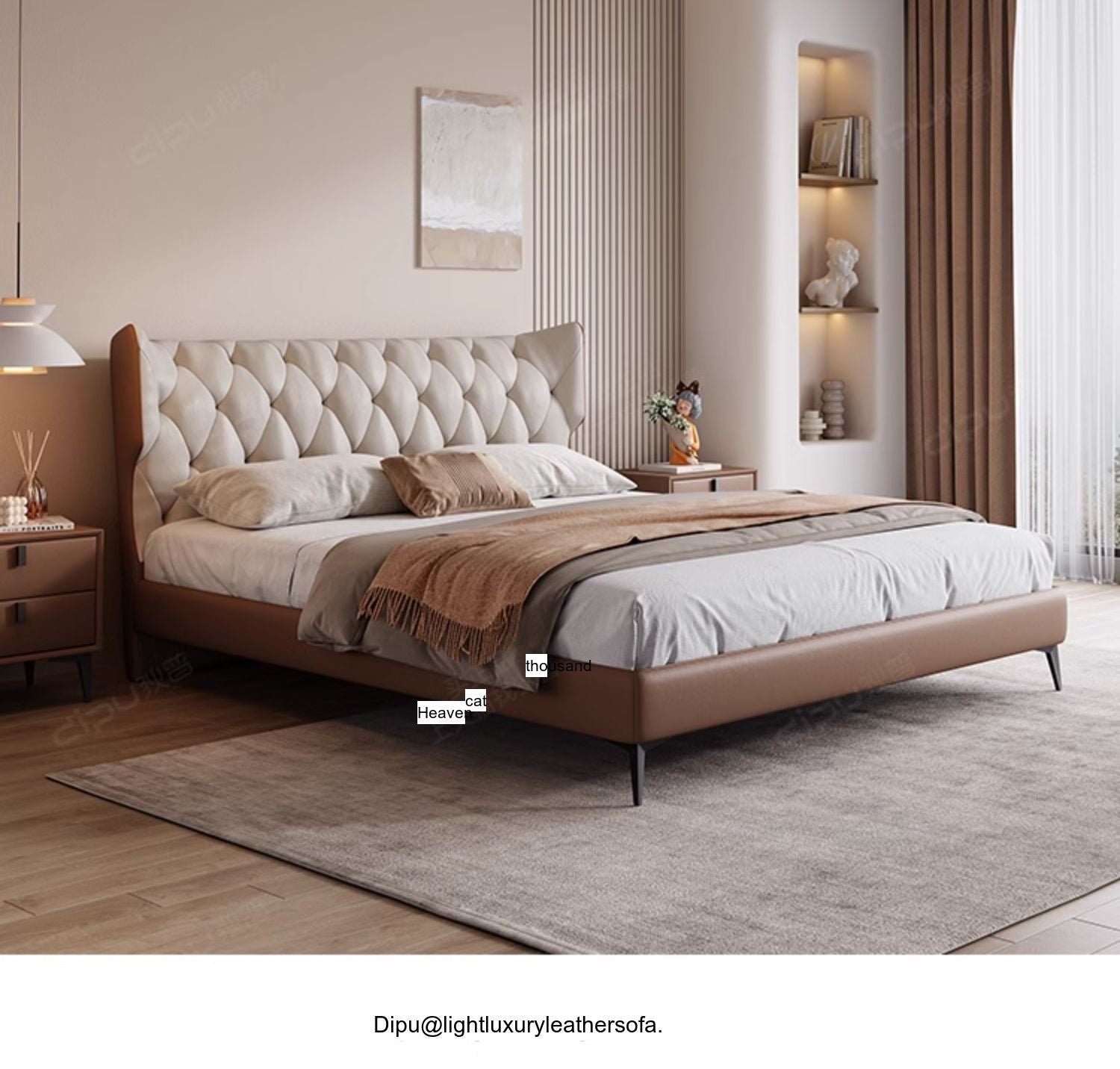 DIPU Romanio Italian Minimalist Leather Bed - Image 2
