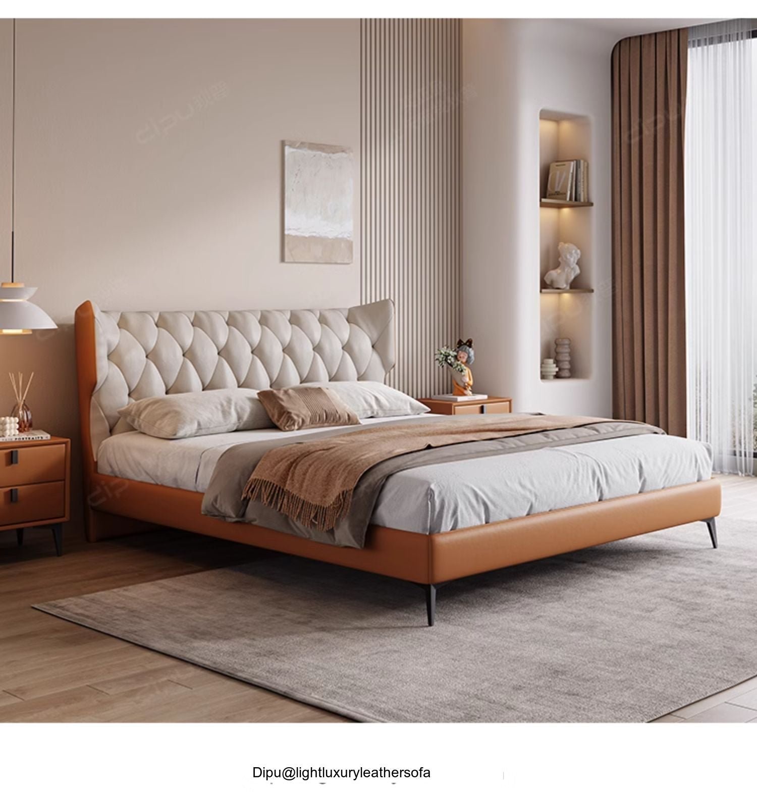 DIPU Romanio Italian Minimalist Leather Bed - Image 3